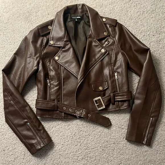 Fashion Nova Brown Faux Leather Jacket - Picture 2 of 6